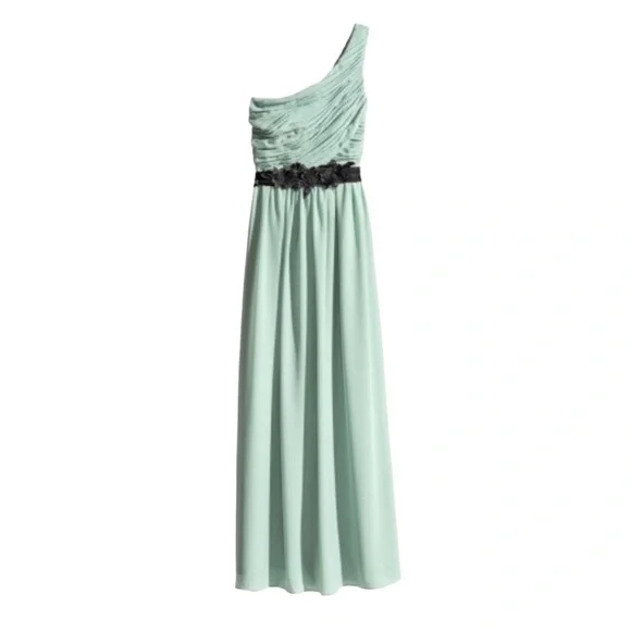 H&M | Dresses | Hm Mint Chiffon One Shoulder Dress With Black Floral Belt  Sash | Poshmark